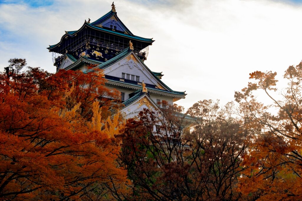 Hình ảnh lâu đài Osaka cùng mùa lá đỏ